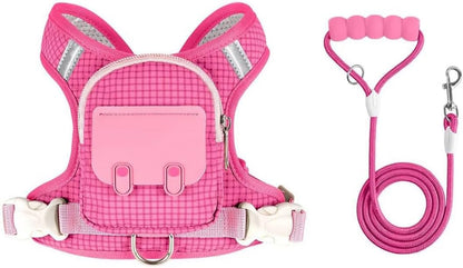 Uplift Picks reflective waterproof dog harness backpack front view pink