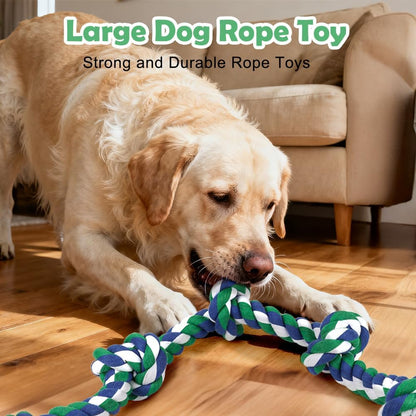 SZEE green and blue durable pet toy laid flat illustrating the five evenly spaced grip zones.