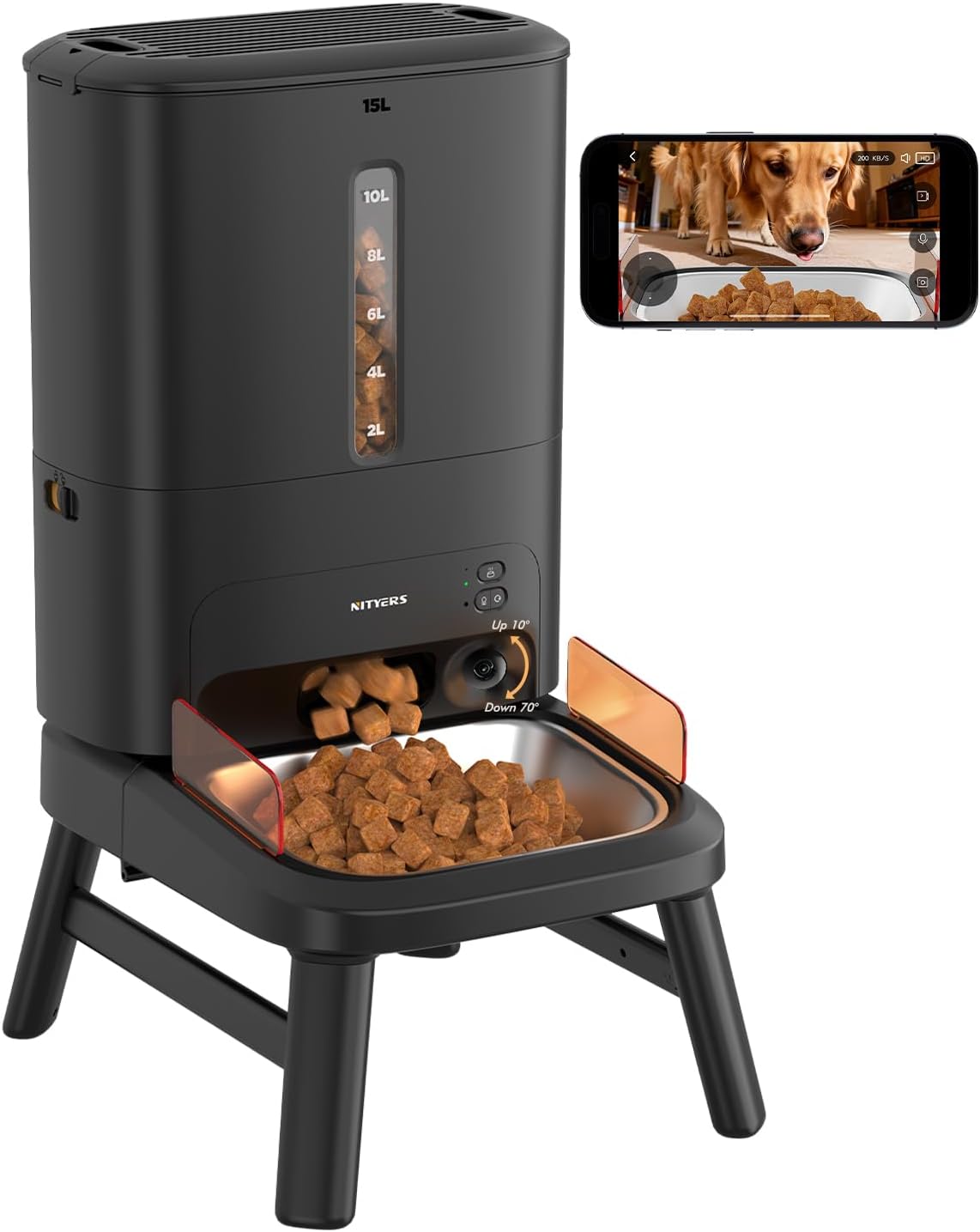 Automatic Dog Feeder for Large Breed - 15L/ 63 Cups Anti-Clog Dog Food Dispenser for 2-23mm Kibble, Elevated Stand, Large Food Tray, Dual Power, Up to 50 Portions 6 Meals Per Day, Keeps Fresh - Image 10
