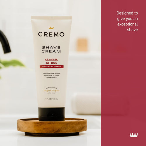 Cremo ultra slick shaving cream tube on white background