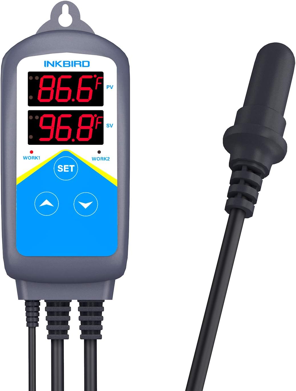 Inkbird temperature controller showing dual heating outlets