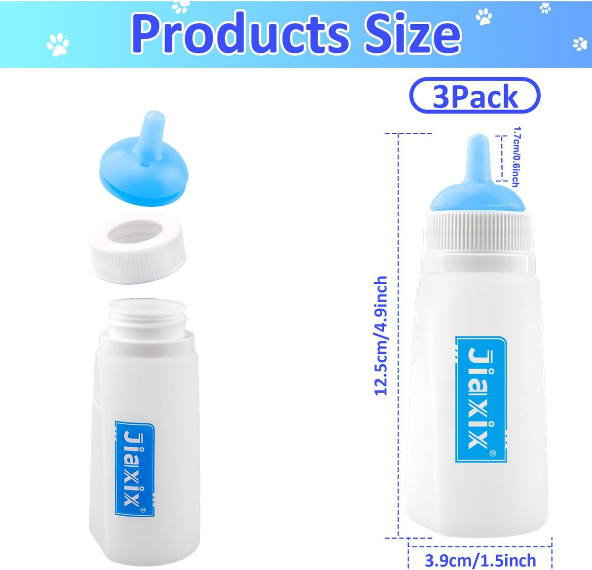 3 Pack Kitten Silicone Bottle Feeding Kit,Nipple & Feeding Kit for Kittens, Reusable Newborn Kitten Supplies, Suitable for Feeding Kitten, Puppy, Rabbit,Hamster (Blue, Large) - Image 2