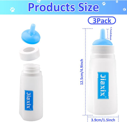 3 Pack Kitten Silicone Bottle Feeding Kit,Nipple & Feeding Kit for Kittens, Reusable Newborn Kitten Supplies, Suitable for Feeding Kitten, Puppy, Rabbit,Hamster (Blue, Large) - Image 2