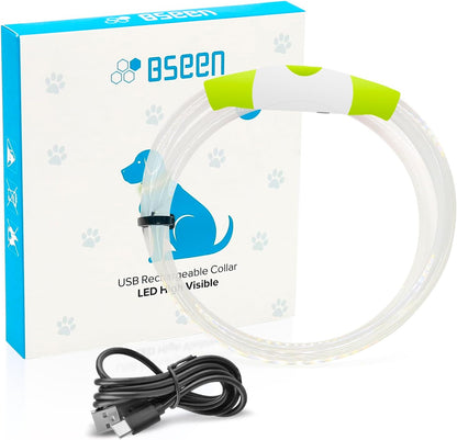 Side profile of dog wearing BSEEN green safety collar