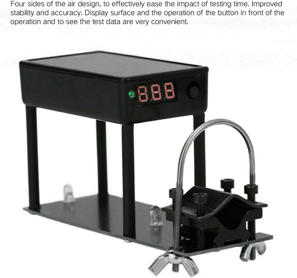 Ballistic velocimetry measuring tool with integrated clamp rail system attached.