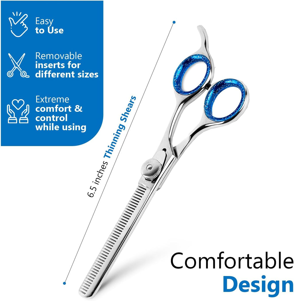 Laazar pet grooming shears showing blue comfort rings