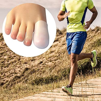 Comparison of large and medium size Hoogoo gel toe sleeves in packaging
