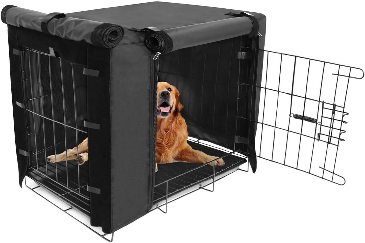 Femuar durable dog crate cover front view for large pet kennel