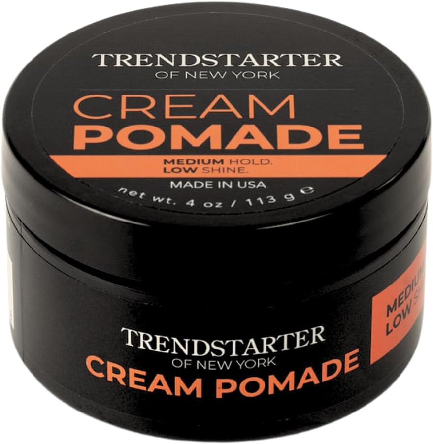 Trendstarter Cream Pomade four ounce tub front view showing medium hold label.