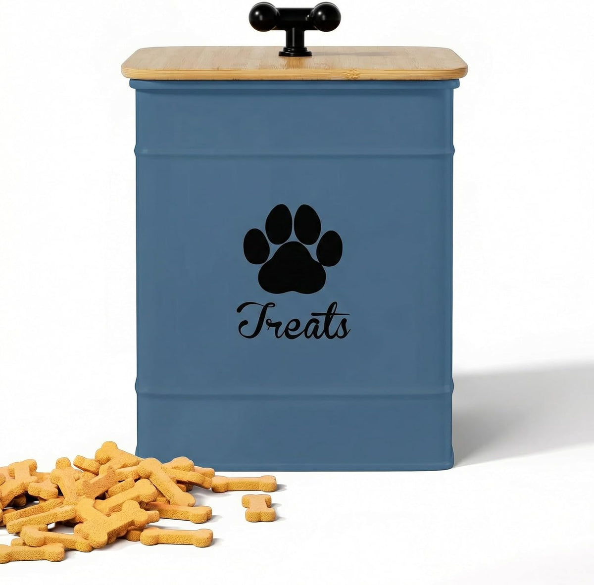 Dog Treat Container Airtight - 6 Inch Wide x 8 Inch Tall Iron Dog Treat Jar for Kitchen Counter with Airtight Bamboo Lid - 12 Cup Capacity Pet Treat Container - Doggie Cookie Jar - Big Treats Canister - Image 10