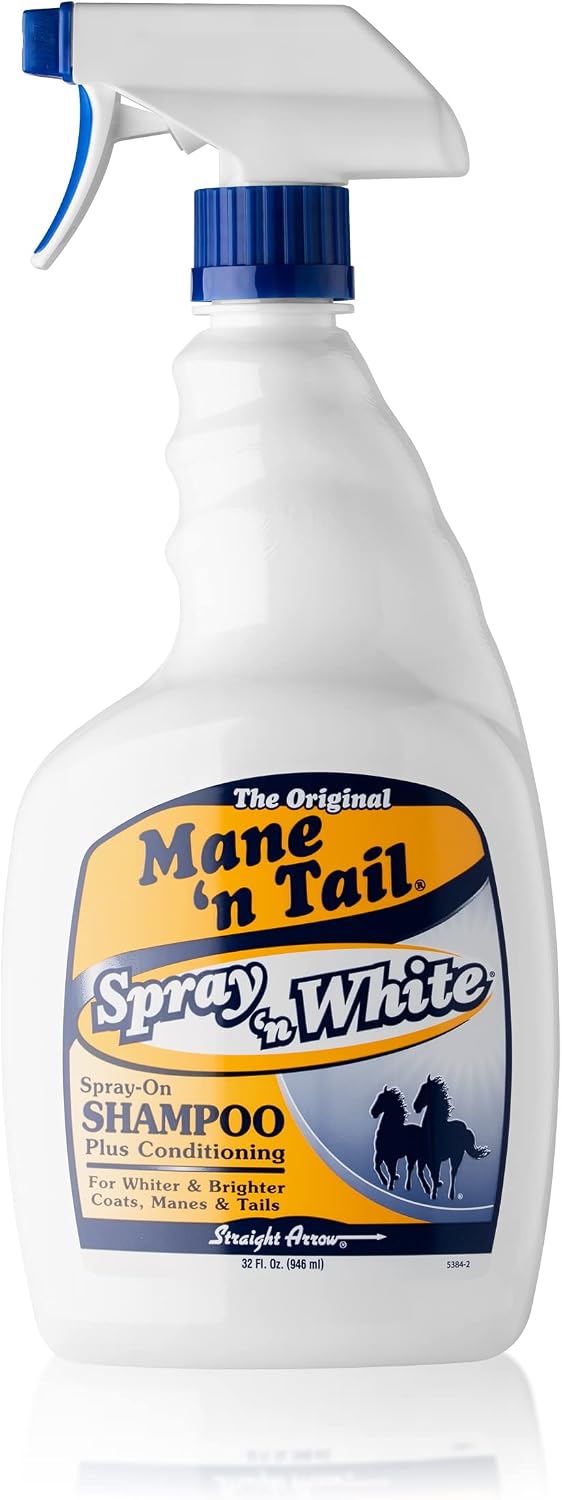 Mane 'n Tail Spray 'n White Spray On Shampoo front view packaging for horse coat care.