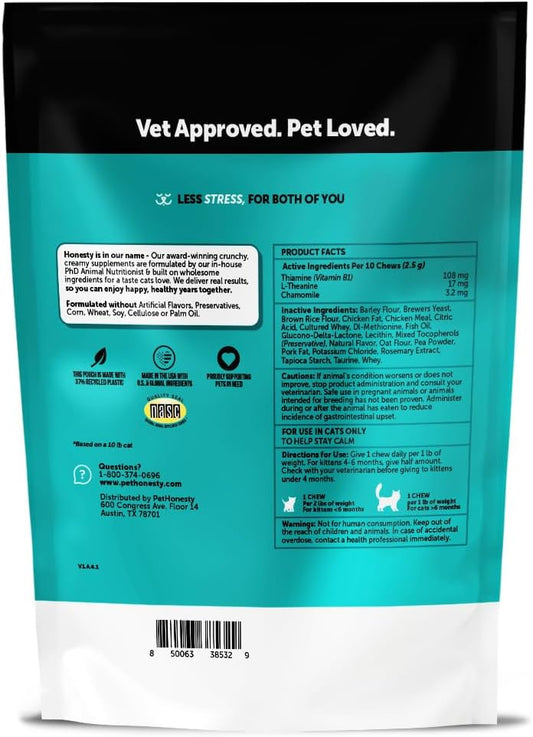 Feline stress relief behavior support chews for travel and vet visits