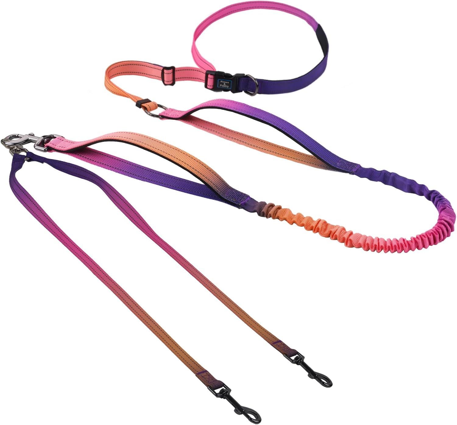 Roses&Poetry Hands Free Double Dog Leash for Two Dogs, 9-11ft Adjustable Bungee Walking Waist Lead, Dual Dog Leash with Tangle-Free Swivel for Medium Large Dogs Heavy Duty Running(Violet) - Image 9
