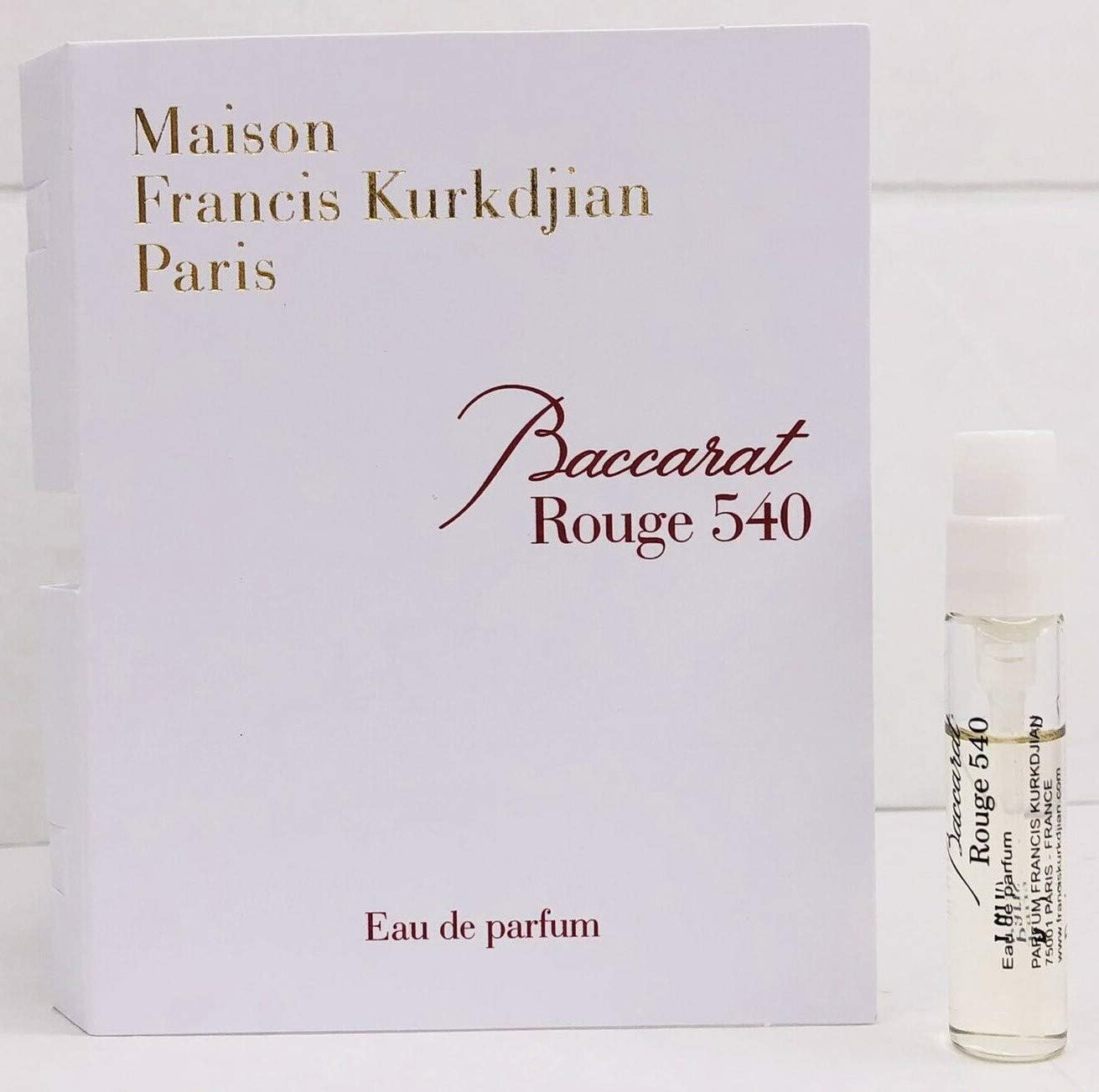 Maison Francis Kurkdjian Baccarat Rouge 540 Eau de Parfum 2ml sample vial front view showing brand label.