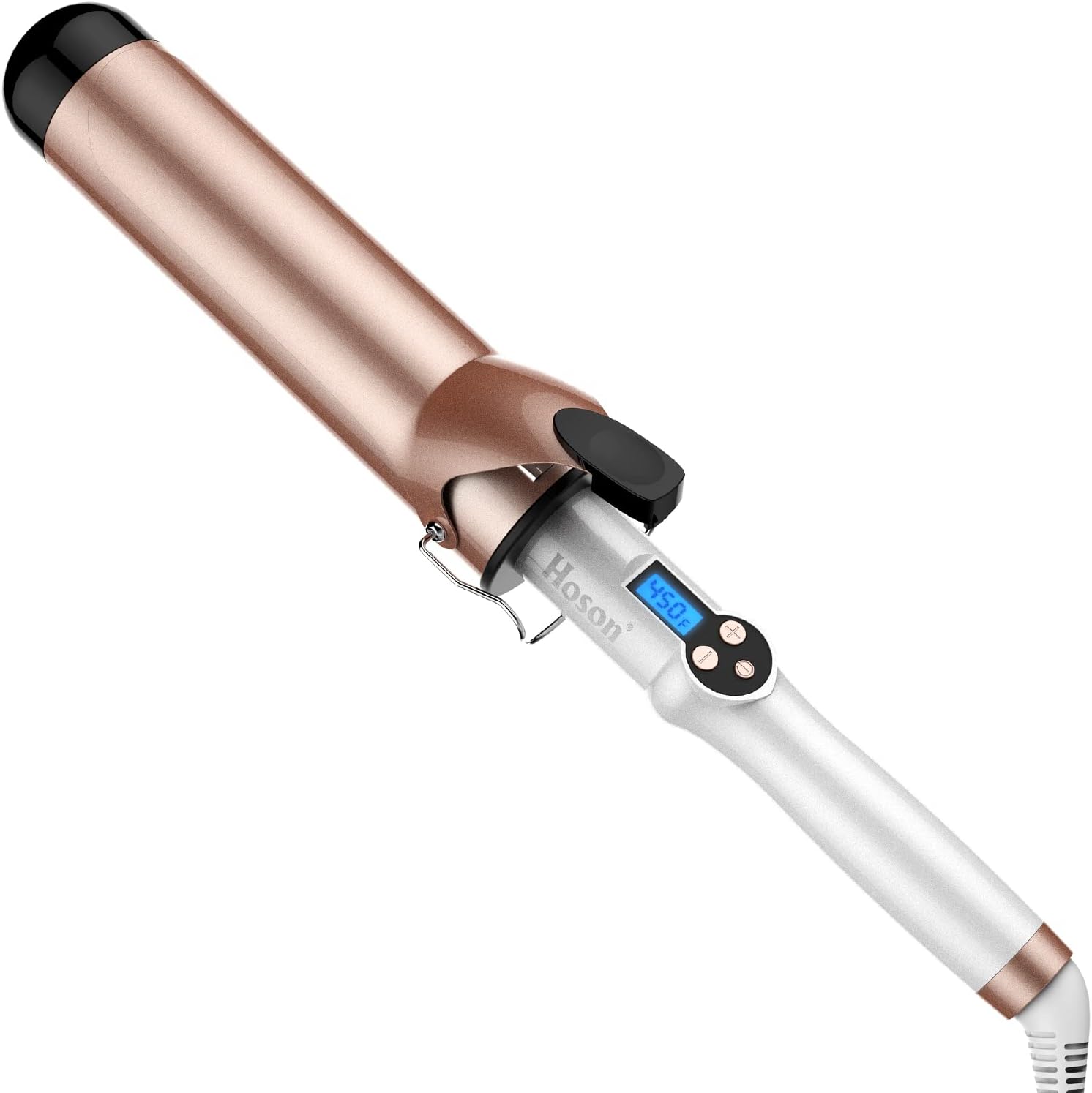Hoson 2 inch curling iron large barrel front view showing liquid crystal display screen