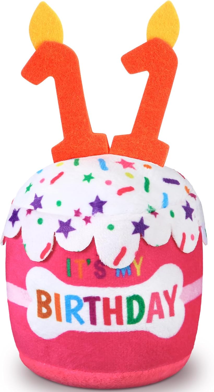 Dansydaisy Dog Birthday Cake Toy Accessories for Girl Boy Gifts, Squeaky Plush Toy for Dog Birthday Party Decor Favor for Large, Medium and Small Dogs(1st,Pink) - Image 9