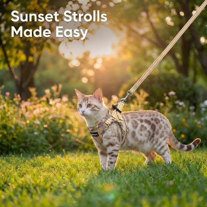 Secure beige plaid cat vest harness for safe vet visits