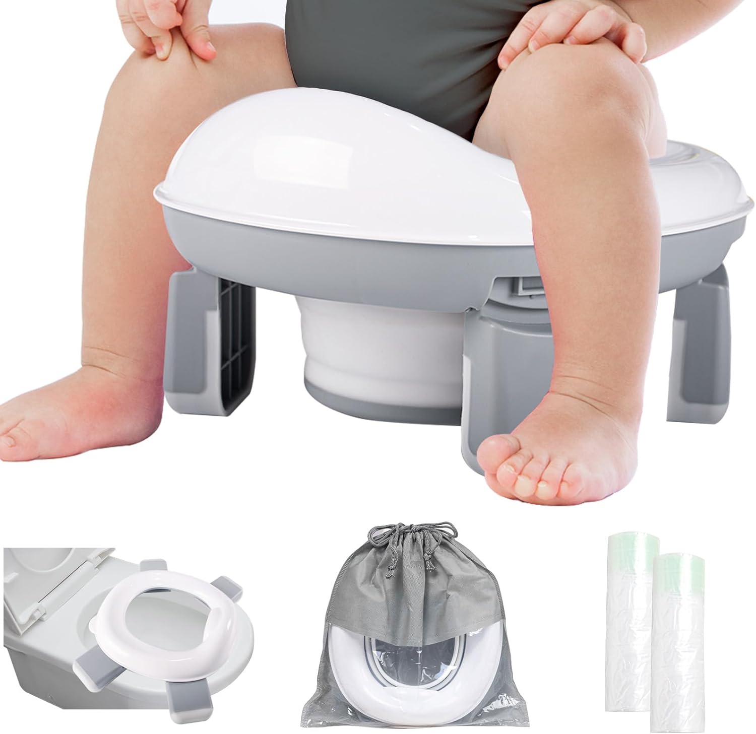 Beavtaens 2-in-1 travel potty gray front view