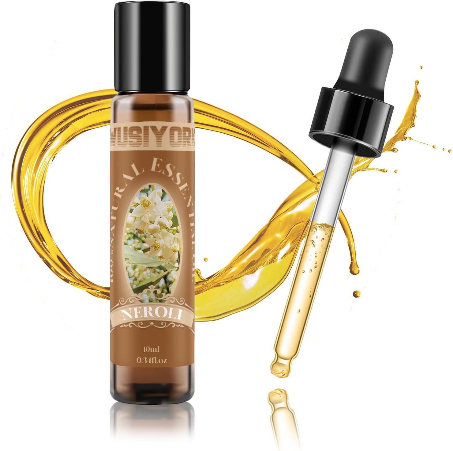 Wusiyork Neroli Essential Oil 10ml bottle with dropper for aromatherapy.