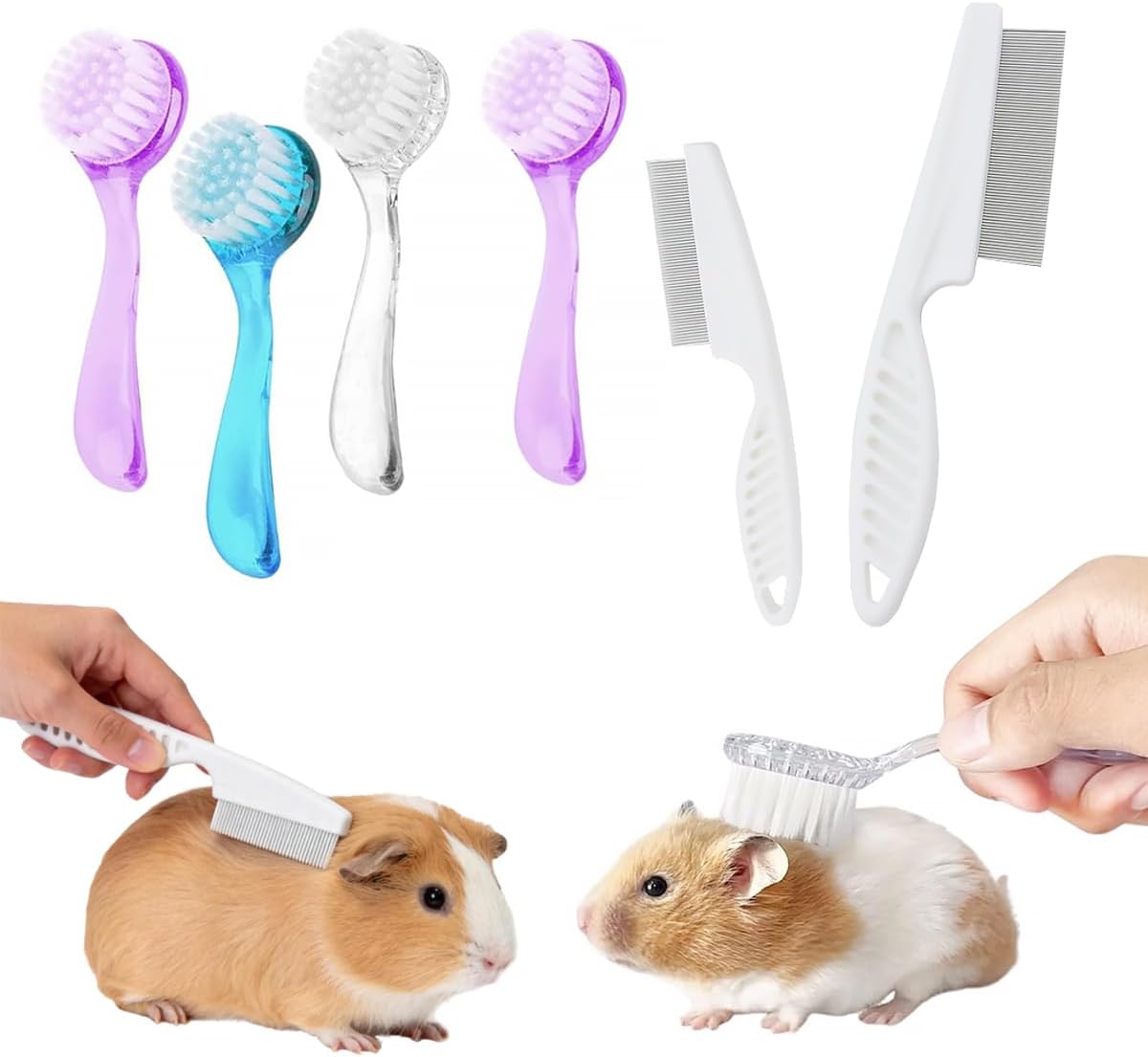Livaprul 6 pack hamster brush front view showcasing the soft bristles and protective lids for small animal grooming.