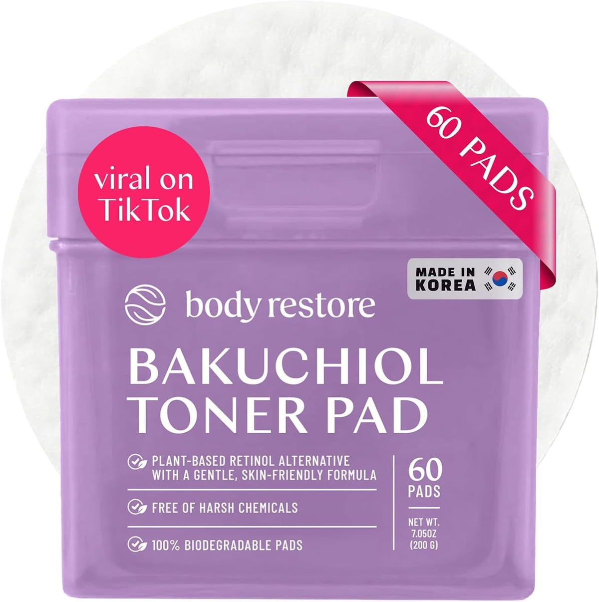 Body Restore Bakuchiol Toner Pads front view purple jar packaging