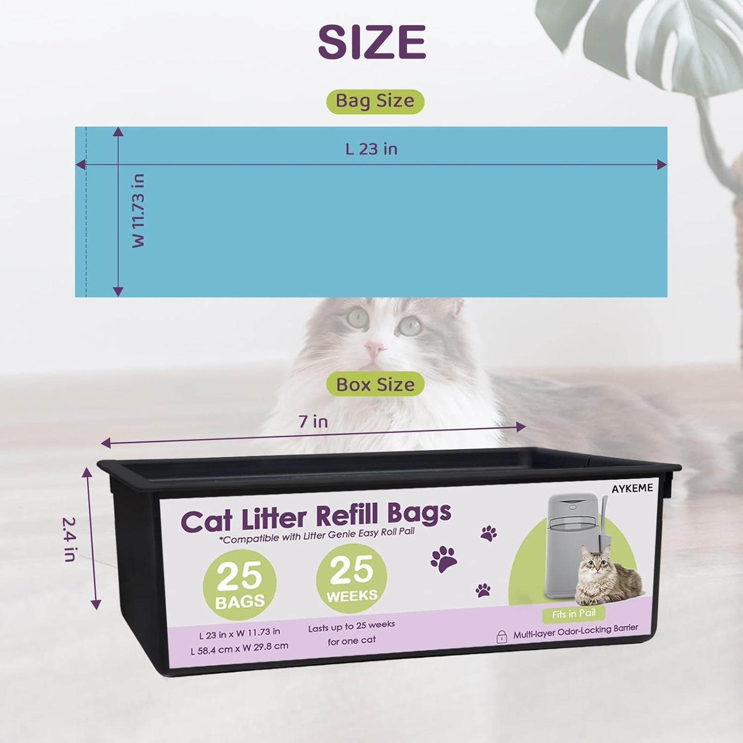 Side view of the product box illustrating compatibility with easy roll pails