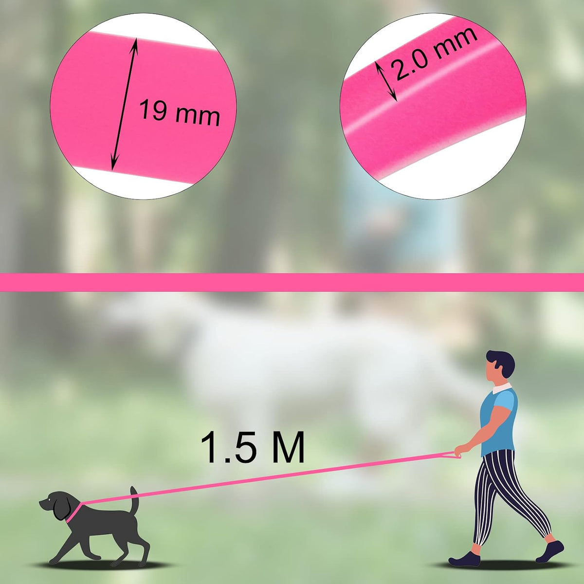Long distance obedience dog training lead in bright pink color.