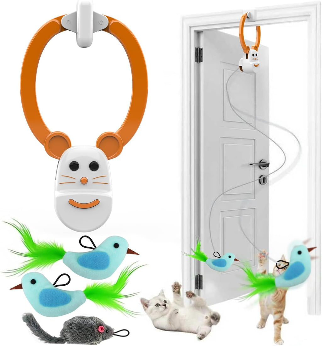 Aoioploa electronic cat exercise toy installed on a living room shelf.