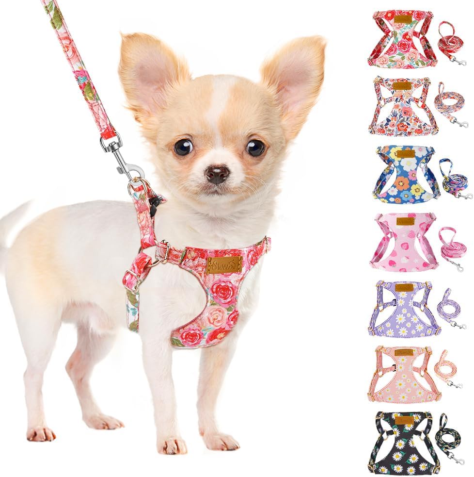 SlowTon No Pull Dog Harness with Leash - Soft Lightweight Floral Pattern Puppy Harness, Adjustable Pet Harness for Small Medium Dogs (Pink Daisy XXS) - Image 14