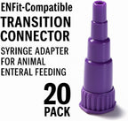 Purple color coded enteral feeding adapters pack of twenty for veterinary and pet care.