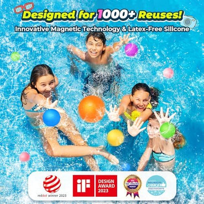 Silicone magnetic water bombs being submerged in a pool for quick filling