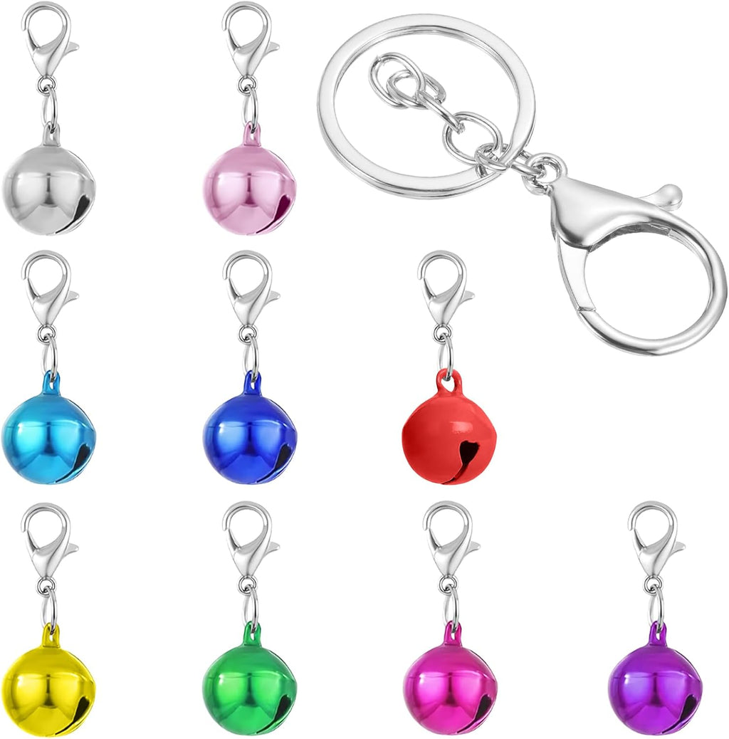 Kerros cat collar bell 9 pack front view showing colorful alloy steel pet tracking charms