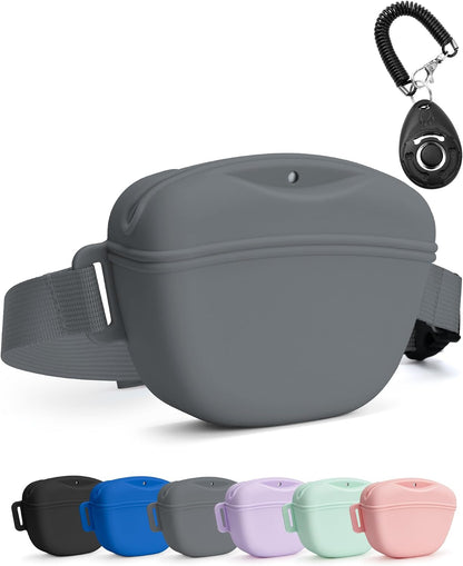 heouvo Dog Treat Pouch with Training Clicker, Upgrade Stronger Magnetic Closure to Avoid Spilling, 1.67 Cup Silicone Treat Bag Fanny Pack with Waist Belt for Pet Training Walking (Black) - Image 11