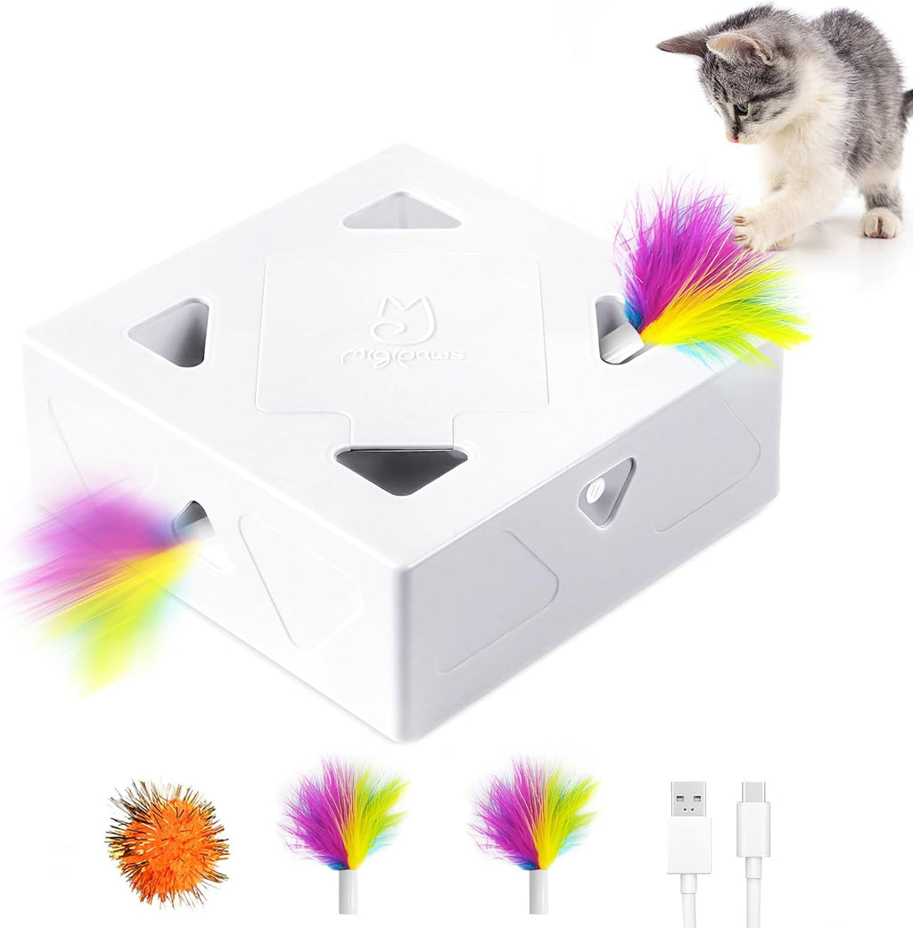 Interactive Cat Toys -Migibox for Indoor Bored Cats, Automatic Pop Out Feathers from 7 Holes Randomly, Motion Activated, USB Rechargeable (Purple Skin) - Image 10