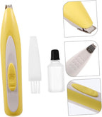 Electric pet shaver showing safety guard design for face and ears.