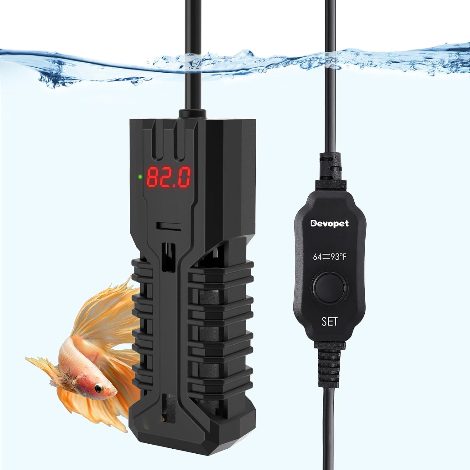 Devopet 100W Aquarium Heater with digital display front view