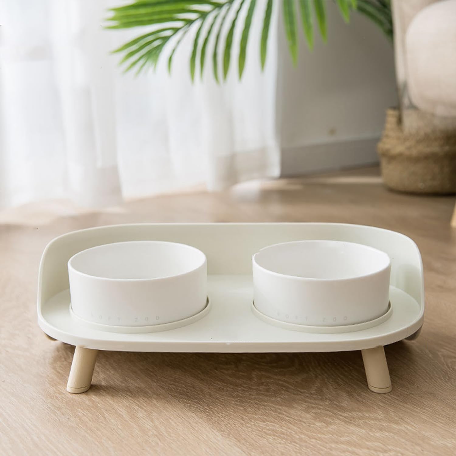 Hanamya Ceramic Bowl Feeder Set front view elevated pet feeding station for cats