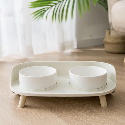 Hanamya Ceramic Bowl Feeder Set front view elevated pet feeding station for cats
