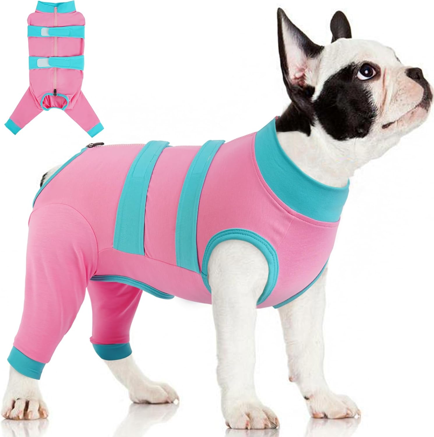 QBLEEV Dog Surgery Recovery Suit for Rear Legs, Long Back Leg Sleeve Pants | Soft onesie to prevent licking, adjustable thigh/abdominal wound protector, cone alternative after spay/neuter, pink, L - Image 12