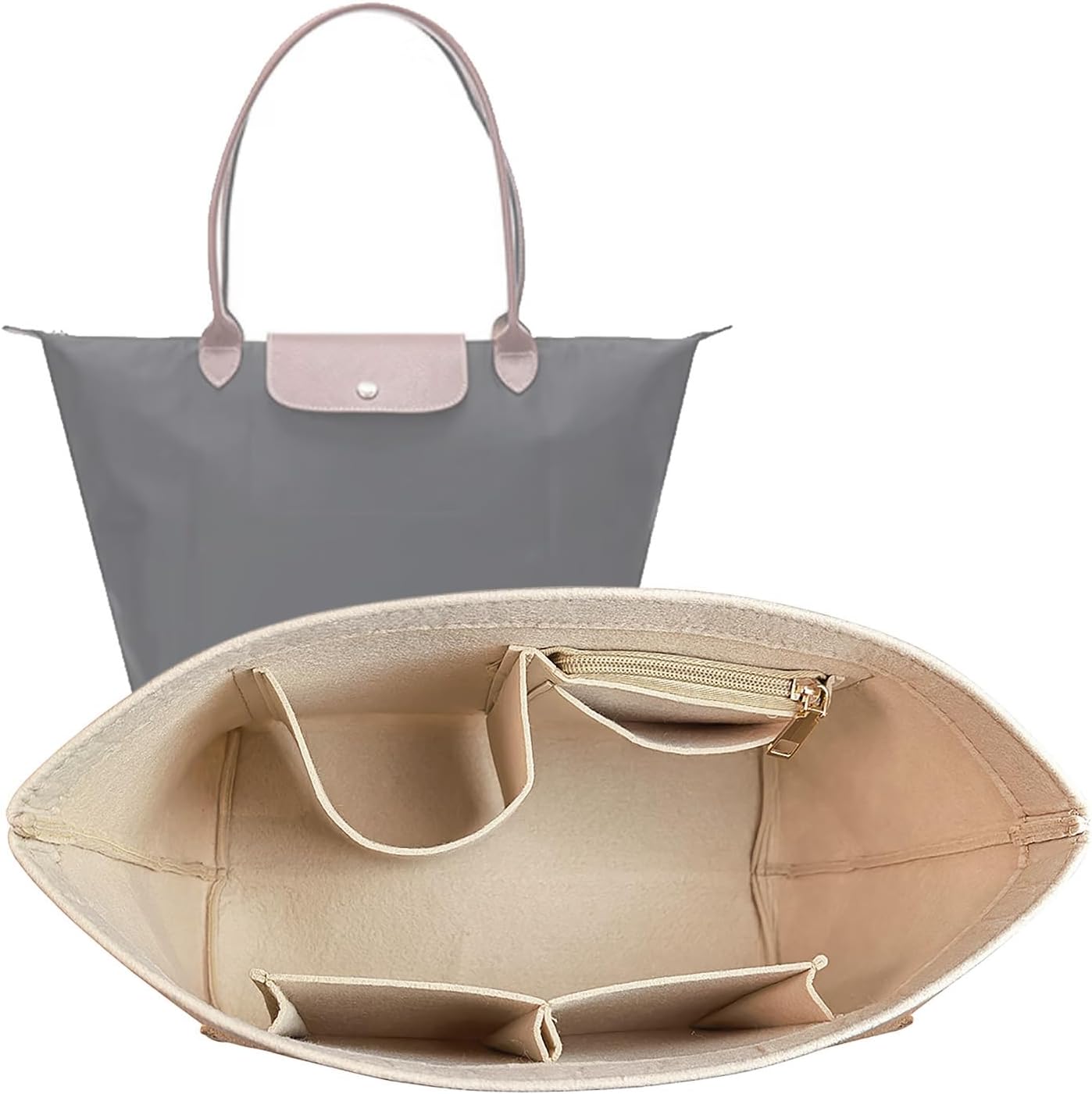 Lckaey purse organizer insert front view in premium beige felt