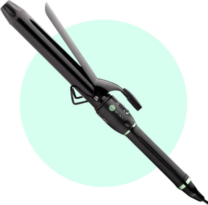 MINT Professional Extra Long Hair Curling Iron front view displaying the black ceramic tourmaline barrel and clamp