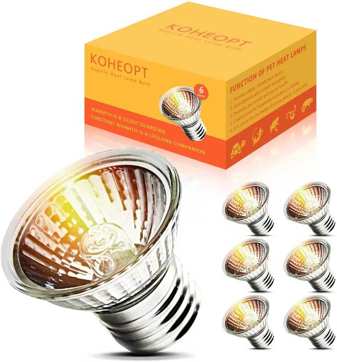 Packaging display of the KOHEOPT 2-Pack dimmable reptile basking bulbs