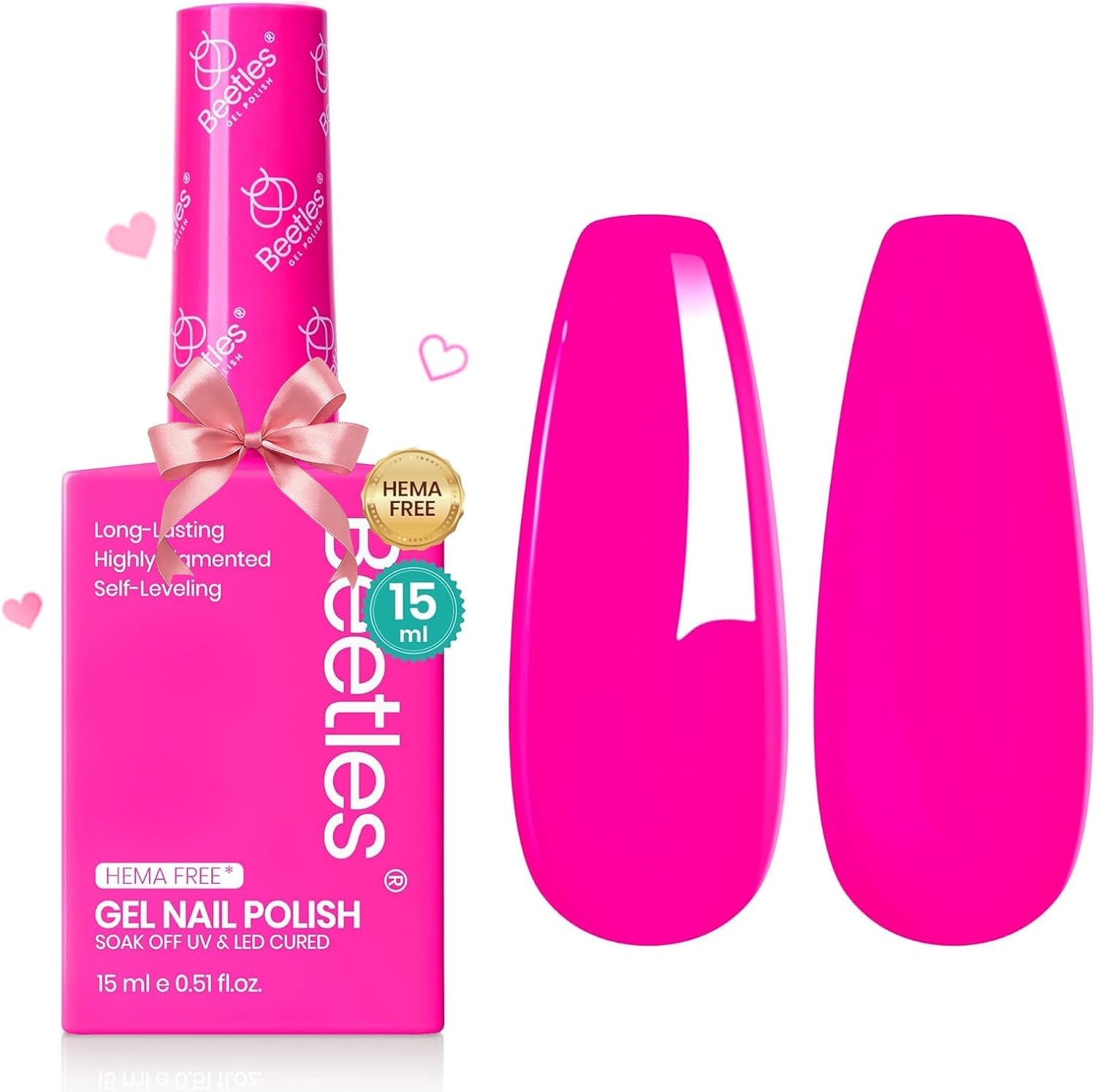 Beetles Neon Whispers Hema Free Neon Pink Gel Polish 15ml bottle front view