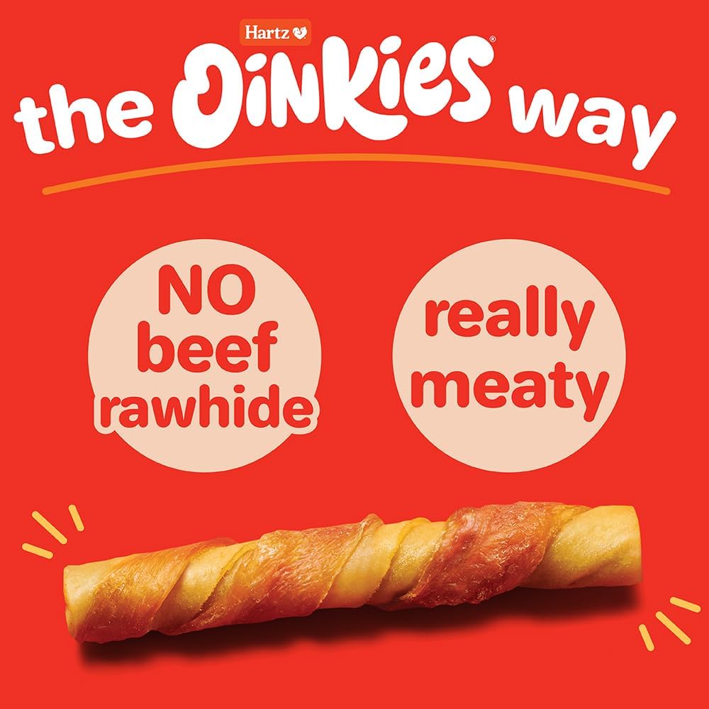 Back of Hartz Oinkies packaging showing ingredients and feeding guide