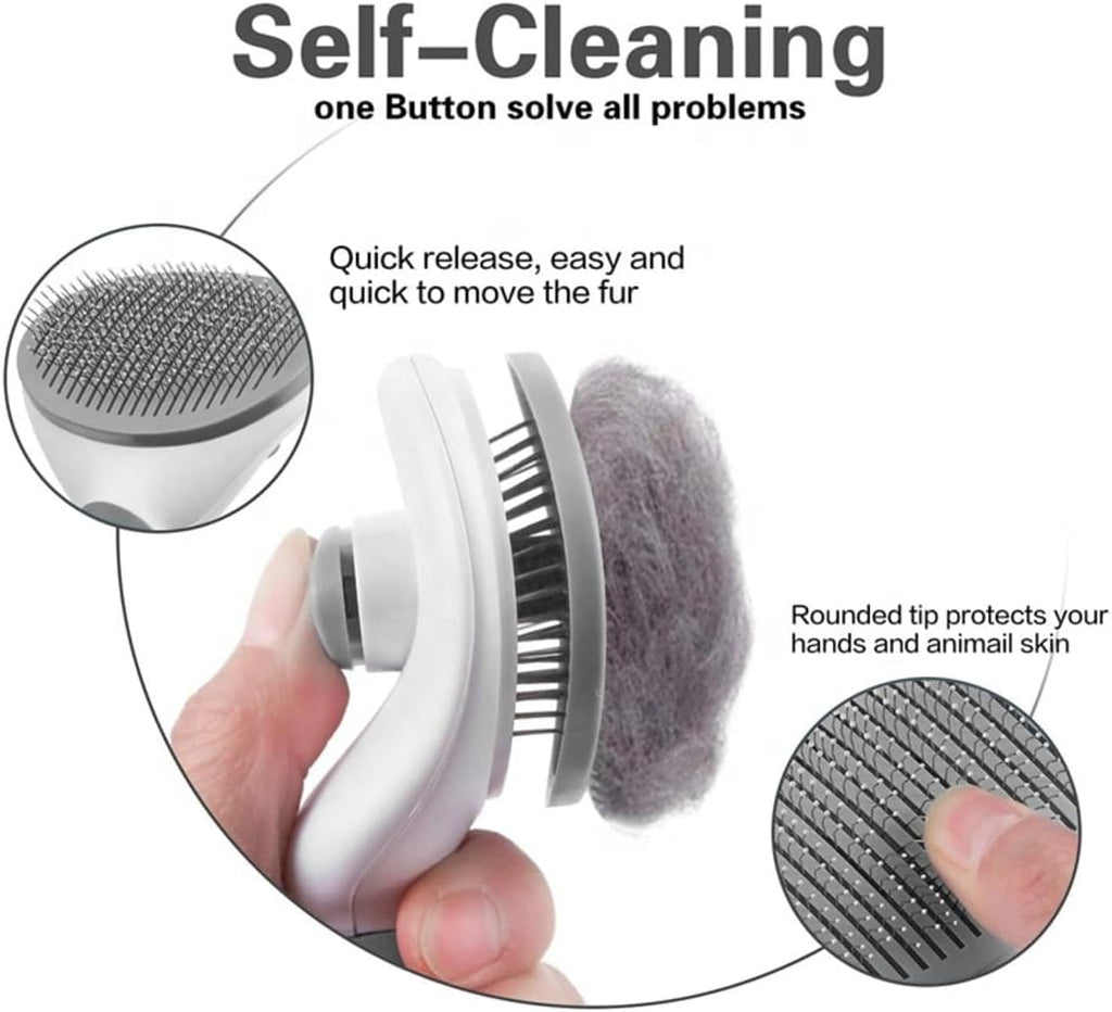 One click hair removal button mechanism on the pet grooming comb.
