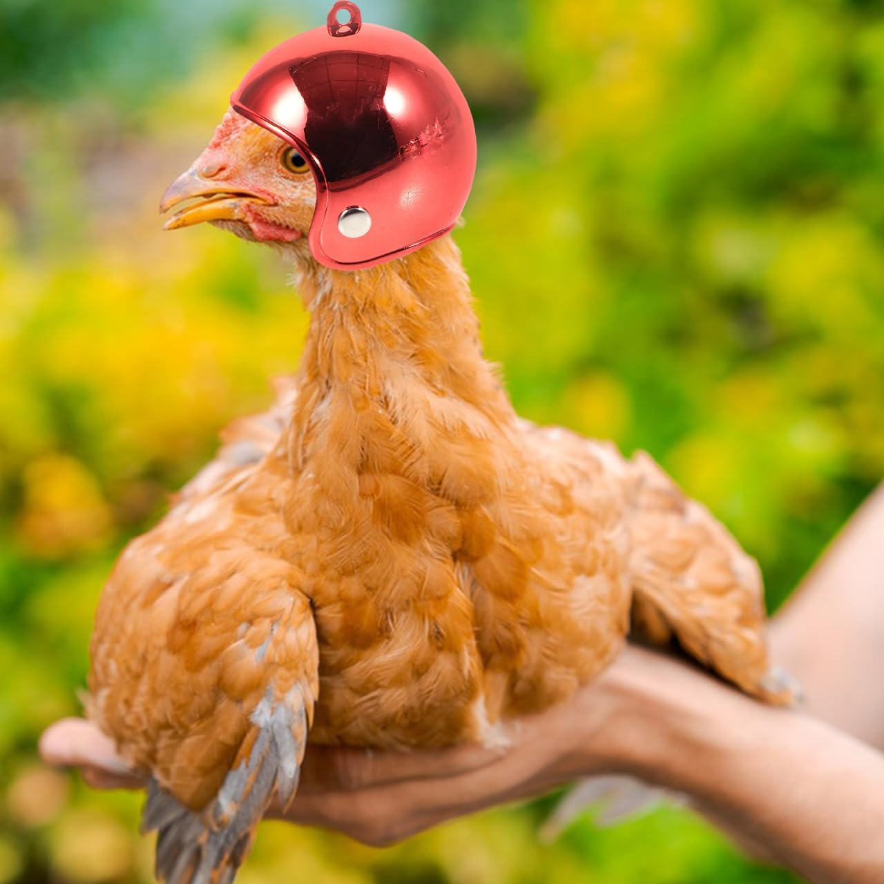 Small pet hen helmet kit displaying wear resistant plastic construction detail.