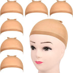 Fandamei 6 pieces light brown stocking wig caps packaging