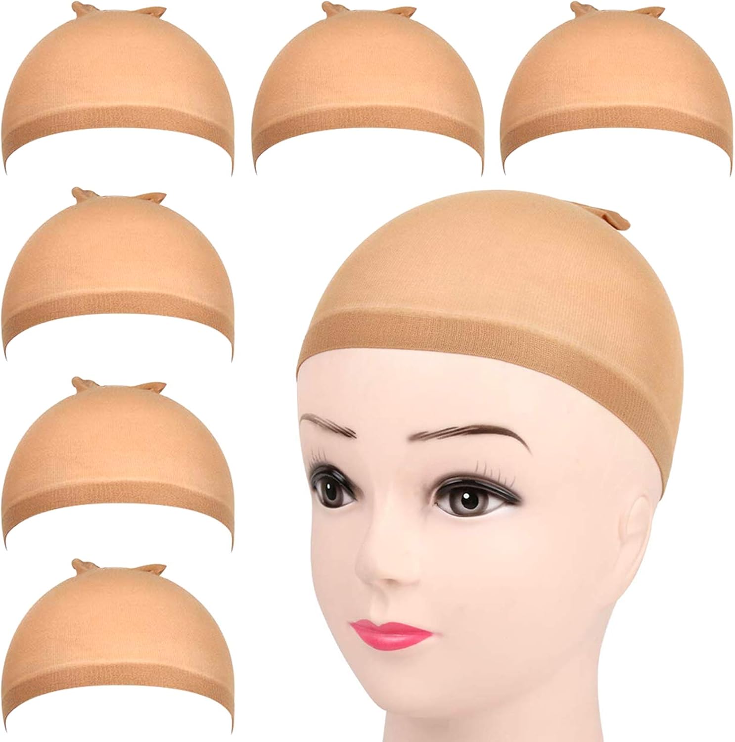 Fandamei 6 pieces light brown stocking wig caps packaging