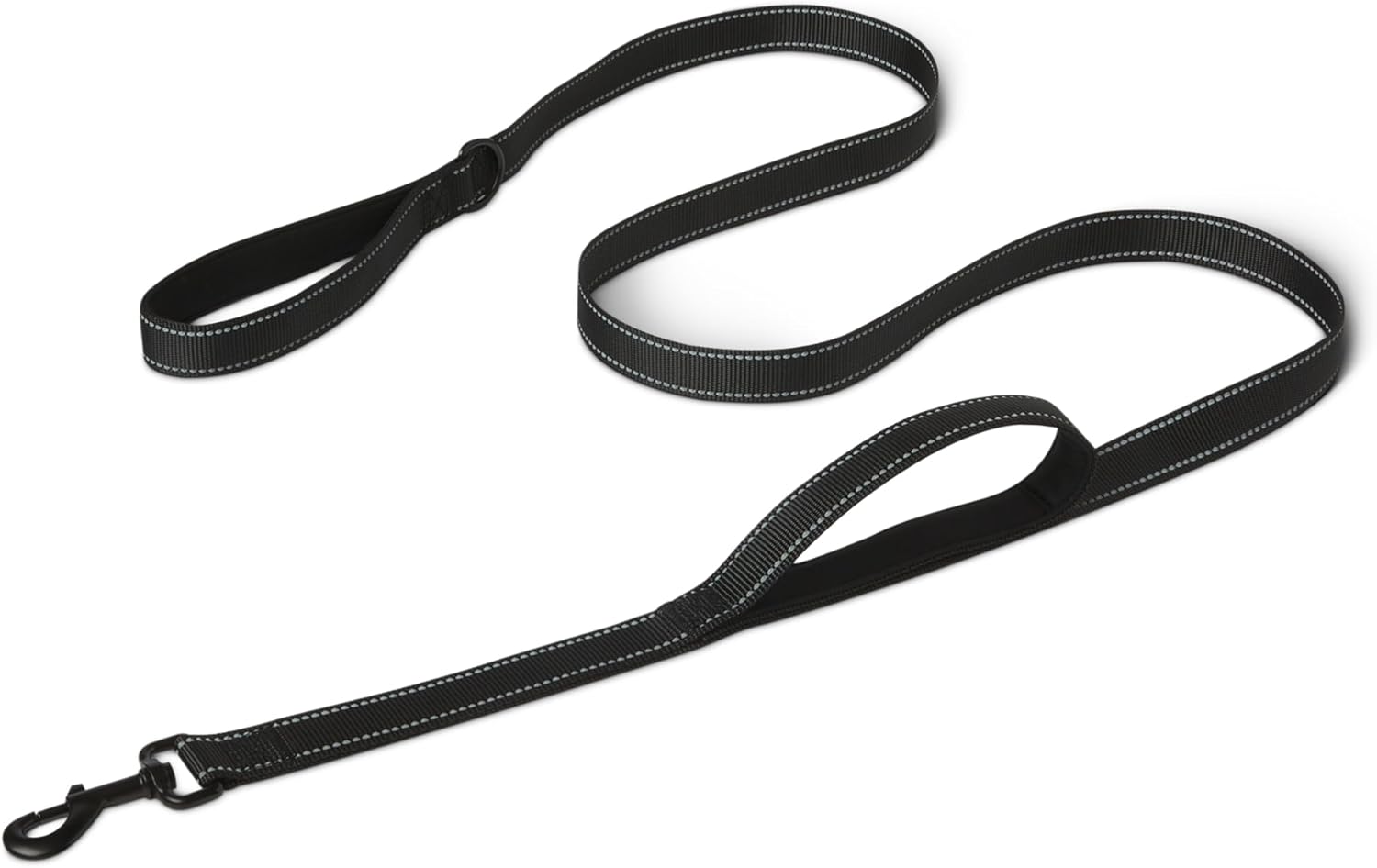 Amazon Basics dual handle reflective dog leash black front view showing full six feet length