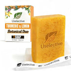 Uselective turmeric and lemon glow soap bar front view packaging